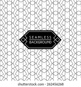 seamless vintage art deco black and white wallpaper or background with hipster label or badge