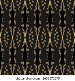 Seamless Vintage Art Deco pattern. golden lines on black background. Luxury geometric wallpaper. Vector elegant  ornament. Retro print.