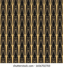Decoración Art Déco Vintage. líneas doradas sobre fondo negro. Papel de pared geométrico de lujo. Elegante adorno vectorial. Impresión retro.