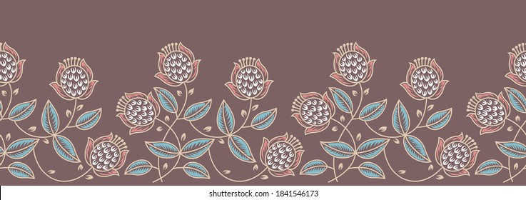 Seamless vintage Asian textile floral border