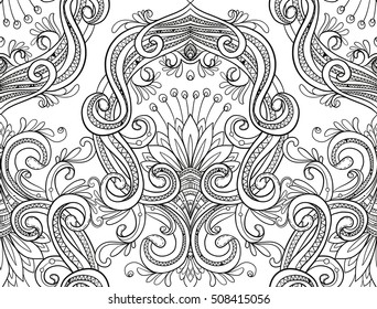 Seamless vintage background brown baroque pattern. Vector damask seamless pattern element. Classical luxury old fashioned ornament, royal victorian. Outline drawing.