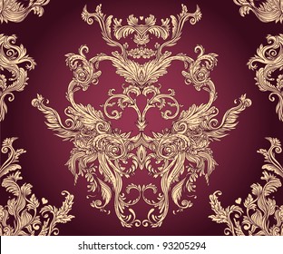 Seamless vintage background deep red  baroque pattern