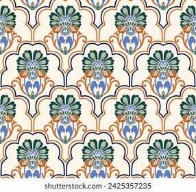 Seamless vintage background ethnic folklore frame pattern. Ornamental Vector illustration. Damask seamless floral pattern. Royal wallpaper