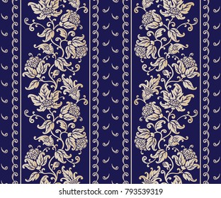 Seamless vintage background with flowers and leaves, ornamental pattern. Vector illustration.