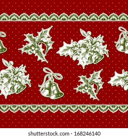 Seamless vintage background with Holly and bell