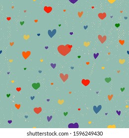 Seamless vintage background with LGBT colors, heart pattern.