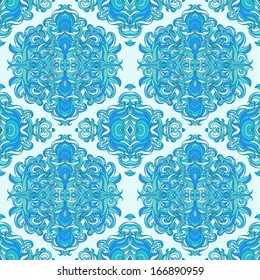 Seamless vintage background,   new baroque pattern for textile design, wallpaper, wrapping paper. Blue background.