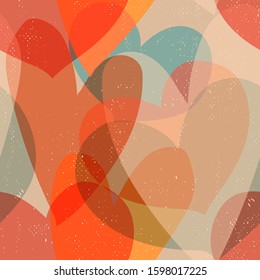 Seamless vintage background with overlapping hearts, warm colors