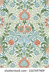 Seamless vintage background pastel green baroque pattern. Ornamental Vector illustration.
