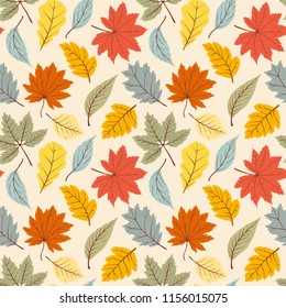 Seamless vintage background pattern with  autumn leaves. Fall backdrop for fabric, textile, wrapping paper, card, invitation, wallpaper, web design.