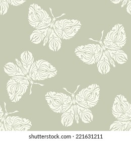 Seamless vintage background. Vector background for textile design. Wallpaper, background, web design. Floral ornament. Damascus. Butterflies.