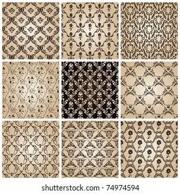 seamless vintage backgrounds set brown baroque wallpaper. Vector set
