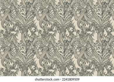 Seamless vintage baroque pattern for retro wallpapers. Enchanted Vintage Flowers. William Morris, Arts and Crafts movement inspired. Design for wrapping paper, wallpaper, fabrics and fashion clothes.