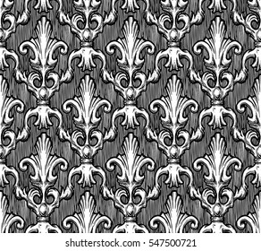 Seamless vintage baroque, renaissance and damask pattern. Vector illustration background in ink hand drawn style.