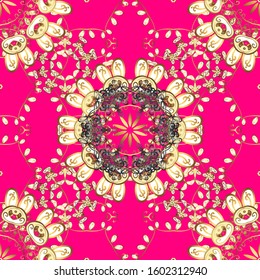 Seamless. Vintage Baroque Victorian monogram floral ornament leaf scroll engraved retro flower pattern. Decorative design tattoo white, magenta on colors. Filigree calligraphic vector heraldic shield.