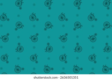 Seamless Vintage Bicycle Pattern on Teal Background for Fabric Design