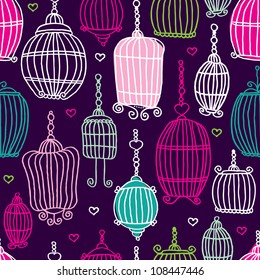 Seamless vintage bird cage pattern background in vector
