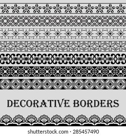 Seamless vintage black and white decorative vector border ornament.