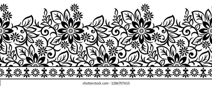 Seamless Vintage Black And White Floral Border