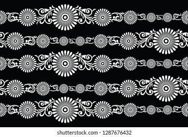 Seamless vintage black and white floral border