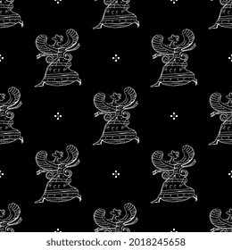 Seamless vintage black and white pattern with silhouettes of winged ancient Greek goddess Nike. Hand drawn sketches.
