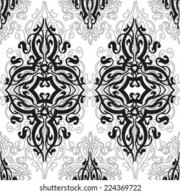 Seamless vintage black and white pattern with lace ornament
