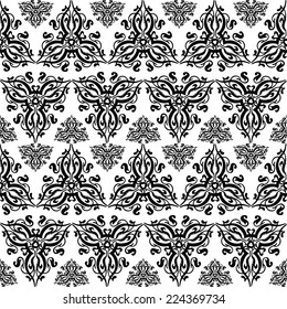 Seamless vintage black and white pattern with lace ornament
