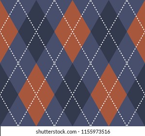 Seamless vintage blue brown and white argyle classic textile diamonds pattern vector