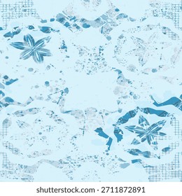 Un patrón azul vintage sin fisuras con un efecto de desgaste, alfombra de patchwork, azulejo de patrón abstracto dibujado a mano