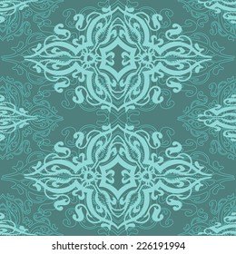 Seamless vintage blue  pattern with lace ornament