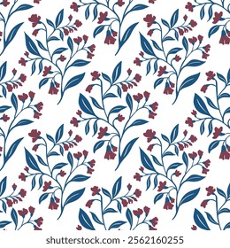 Seamless vintage blue red floral pattern for textile design