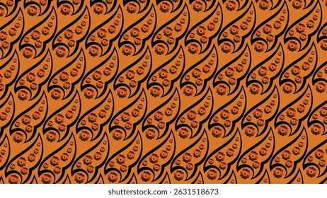 Seamless vintage brown tiger skin texture pattern with floral gold ornament illustration