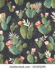 seamless vintage cactus print pattern background