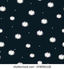 patrón de camomila vintage impecable. fondo negro. flores blancas. textura vectorial. impresión elegante para textiles y papel pintado.