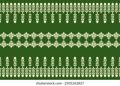 Seamless vintage Christmas pattern with damask and decorative elements in green,thai pattern, traditional ethnic, floral, fabric pattern for textiles,wallpaper, clothing, sarong, batik, wrapping