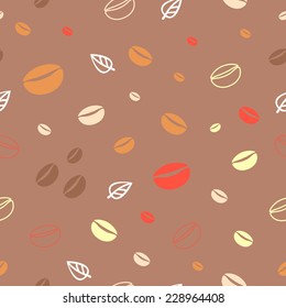 Seamless vintage coffee pattern with coffee grains and leaves. Pattern can be used for surface textures, wallpaper, pattern fills, web page background. 
