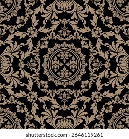 Padrão floral de damasco vintage sem costura, um design têxtil barroco elegante ou decoração vitoriana de papel de parede antiga