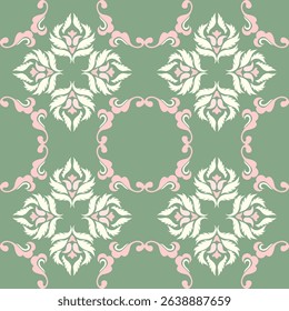 Seamless vintage damask floral tile design in blue and earthy tones, perfect for textile prints and home decor.
