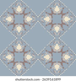 Seamless vintage damask floral tile design in light blue and pastel tones, perfect for textile prints and home 