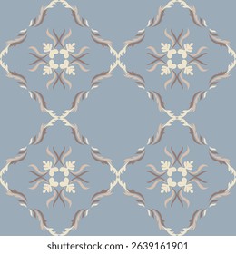 Seamless vintage damask floral tile design in light blue and pastel tones, perfect for textile prints and home 