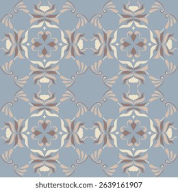 Seamless vintage damask floral tile design in light blue and pastel tones, perfect for textile prints and home 