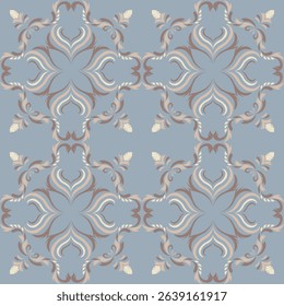 Seamless vintage damask floral tile design in light blue and pastel tones, perfect for textile prints and home 