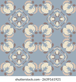 Seamless vintage damask floral tile design in light blue and pastel tones, perfect for textile prints and home 