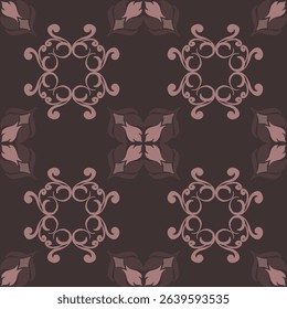 Seamless vintage damask floral tile design in dark brown and earthy tones, perfect for textile prints and home decor.