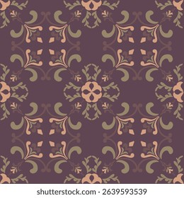 Seamless vintage damask floral tile design in dark brown and earthy tones, perfect for textile prints and home decor.