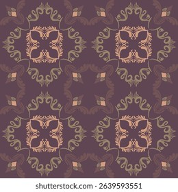 Seamless vintage damask floral tile design in dark brown and earthy tones, perfect for textile prints and home decor.