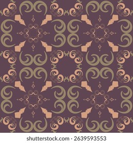 Seamless vintage damask floral tile design in dark brown and earthy tones, perfect for textile prints and home decor.