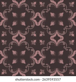 Seamless vintage damask floral tile design in dark brown and earthy tones, perfect for textile prints and home decor.