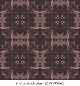 Seamless vintage damask floral tile design in dark brown and earthy tones, perfect for textile prints and home decor.