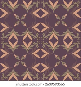 Seamless vintage damask floral tile design in dark brown and earthy tones, perfect for textile prints and home decor.
